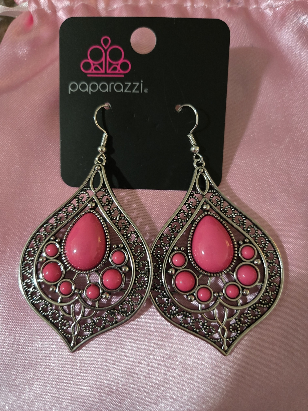Paparazzi Hot Pink Filigree Teardrop Earrings